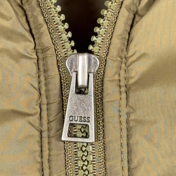 Guess Jacket Adult EXTRA LARGE Green Quilted Sweater Sleeve Bomber Military Army - Picture 8 of 10